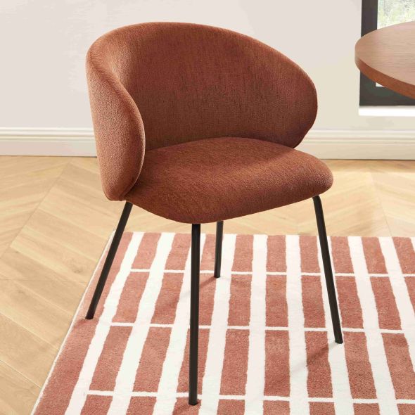 Lot de 6 chaises CASSIE tissu chenille terracotta et pieds métal noir