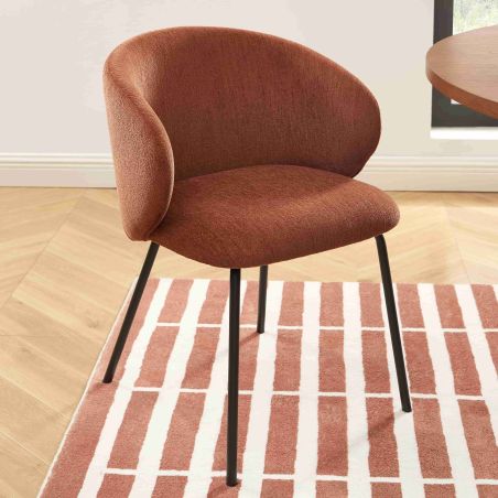 Lot de 6 chaises CASSIE tissu chenille terracotta et pieds métal noir