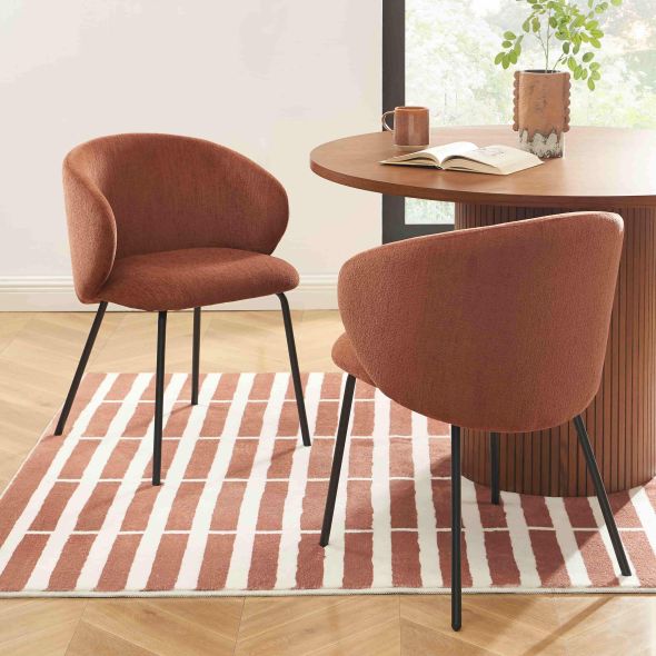 Lot de 6 chaises CASSIE tissu chenille terracotta et pieds métal noir