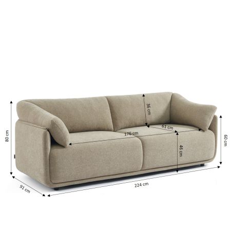 Canapé KURLY 3 places tissu chenille tramé beige