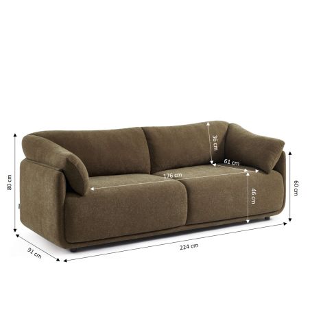 Canapé KURLY 3 places tissu chenille tramé taupe