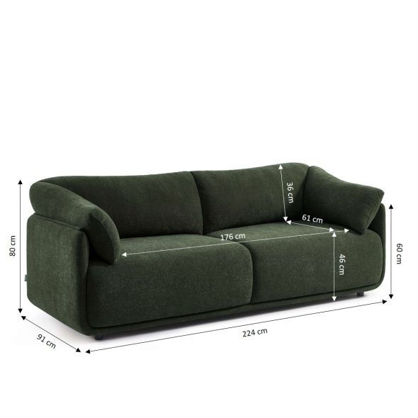 Canapé KURLY 3 places tissu chenille tramé vert