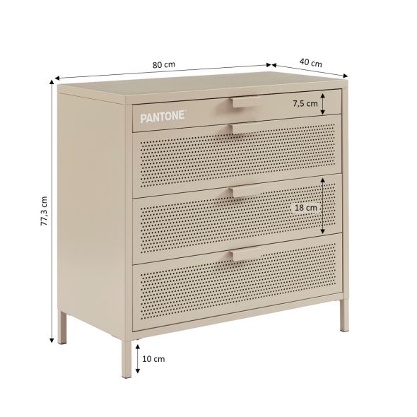 Commode PANTONE 4 tiroirs métal taupe 80cm