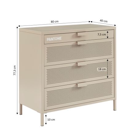 Commode PANTONE 4 tiroirs métal taupe 80cm