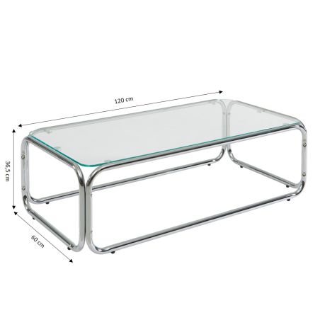 Table basse MAGGY verre trempé transparent et structure en chrome