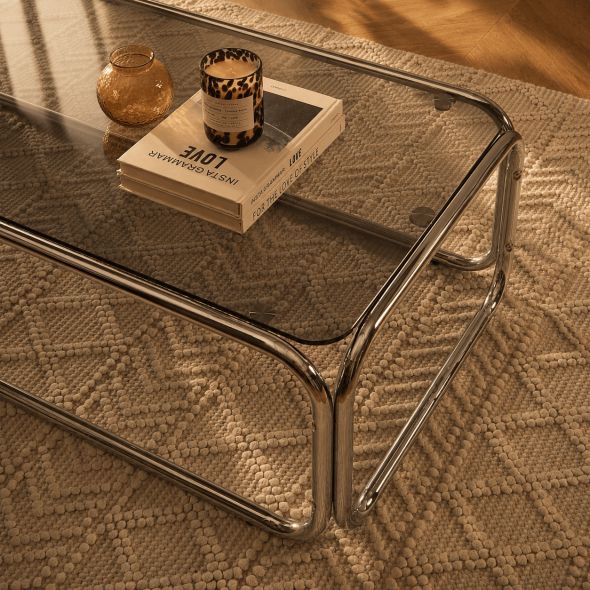 Table basse MAGGY verre trempé noir structure en chrome