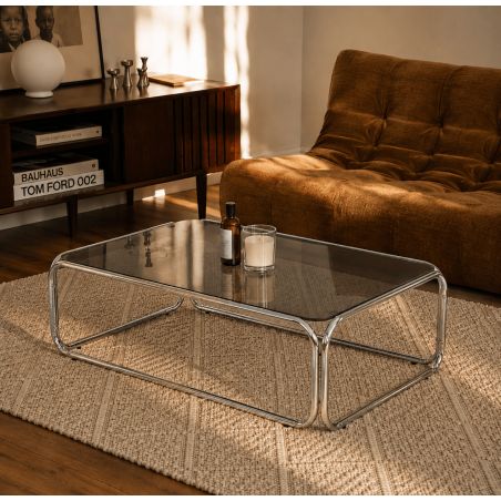 Table basse MAGGY verre trempé noir structure en chrome