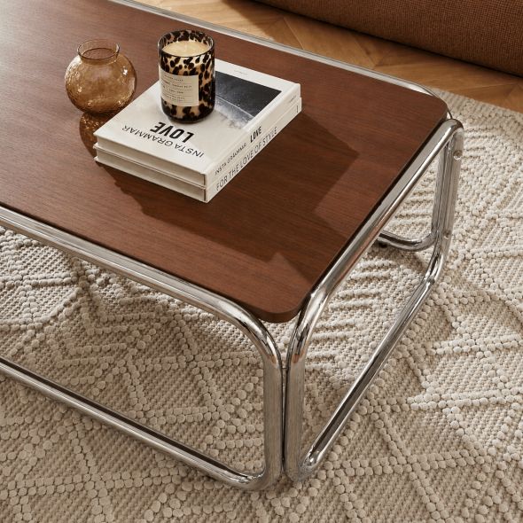 Table basse MAGGY placage noyer structure en chrome