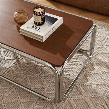 Table basse MAGGY placage noyer structure en chrome