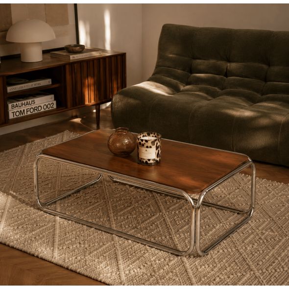 Table basse MAGGY placage noyer structure en chrome