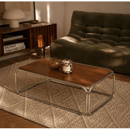 Table basse MAGGY placage noyer structure en chrome