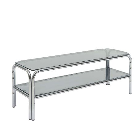 Meuble TV MAGGY verre trempé noir structure en chrome