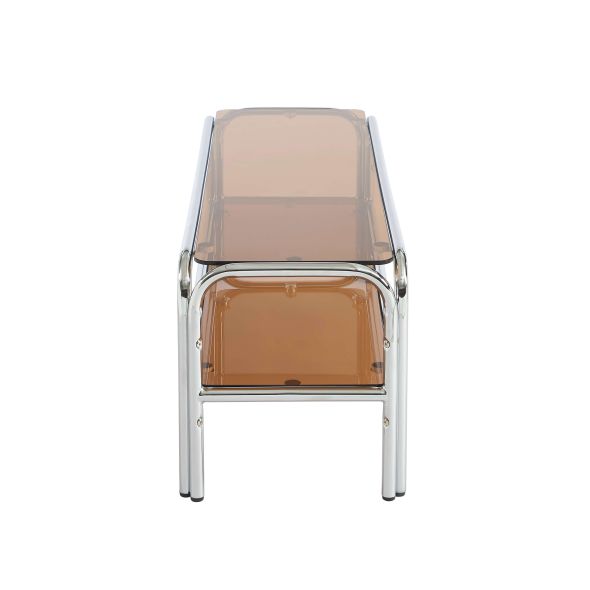 Meuble TV MAGGY verre trempé orange foncé et structure en chrome