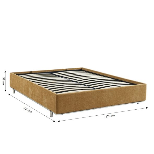 Lit coffre MAGGY 160x200 tissu chenille marron sommier inclus