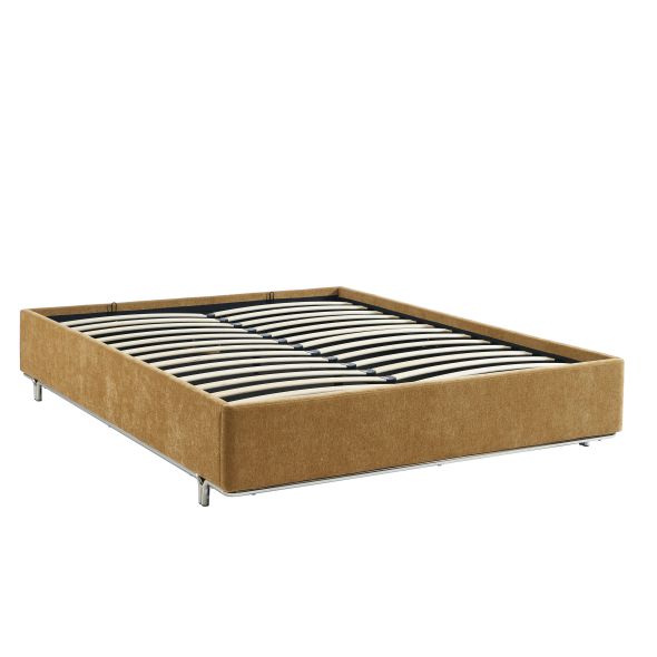 Lit coffre MAGGY 160x200 tissu chenille marron sommier inclus