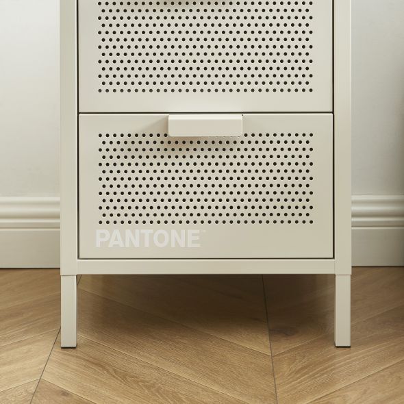Table de chevet PANTONE métal beige sable double tiroirs 40cm