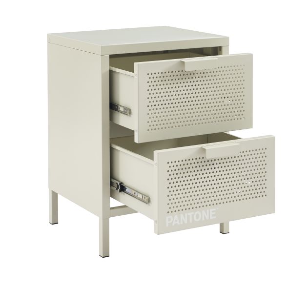 Table de chevet PANTONE métal beige sable double tiroirs 40cm