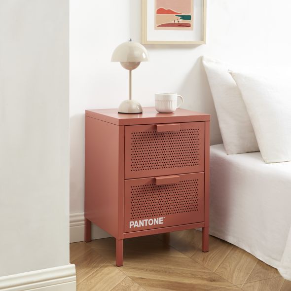 Table de chevet PANTONE métal terracotta double tiroirs 40cm