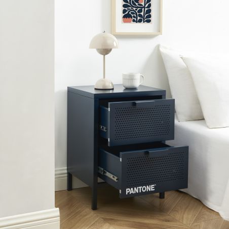 Table de chevet PANTONE métal bleu nuit double tiroirs 40cm