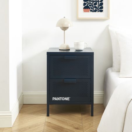 Table de chevet PANTONE métal bleu nuit double tiroirs 40cm
