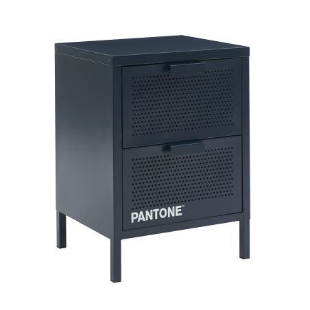 Table de chevet PANTONE métal bleu nuit double tiroirs 40cm