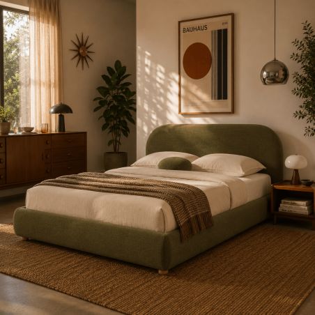 Lit coffre JELLY 160x200 tissu bouclette vert sommier inclus