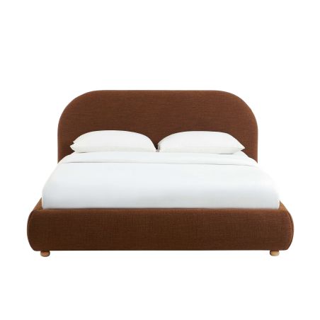 Lit coffre JELLY 140x190 tissu bouclette marron sommier inclus