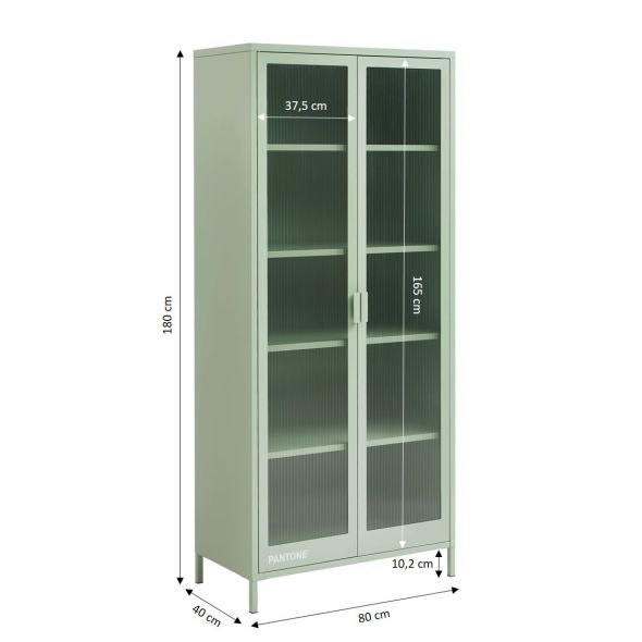 Vaisselier PANTONE en verre cannelé et métal vert amande h180cm