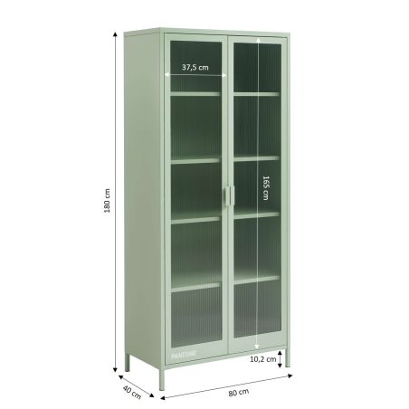 Vaisselier PANTONE en verre cannelé et métal vert amande h180cm