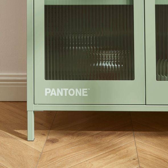 Vaisselier PANTONE en verre cannelé et métal vert amande h180cm