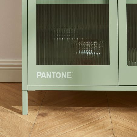 Vaisselier PANTONE en verre cannelé et métal vert amande h180cm
