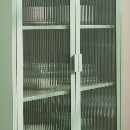 Vaisselier PANTONE en verre cannelé et métal vert amande h180cm