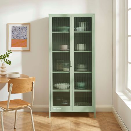 Vaisselier PANTONE en verre cannelé et métal vert amande h180cm