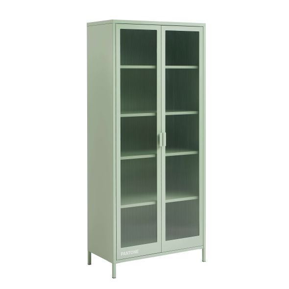 Vaisselier PANTONE en verre cannelé et métal vert amande h180cm