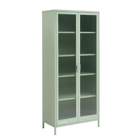 Vaisselier PANTONE en verre cannelé et métal vert amande h180cm