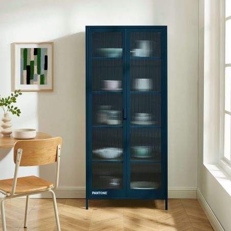 Vaisselier PANTONE en verre cannelé et métal bleu nuit h180cm