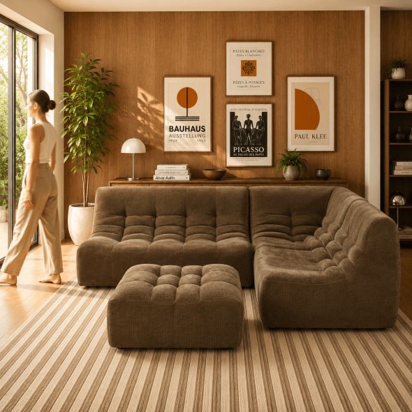 Canapé modulable JANIS 5 places velours marron