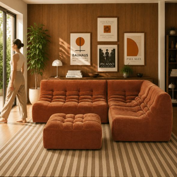Canapé modulable JANIS 5 places velours terracotta