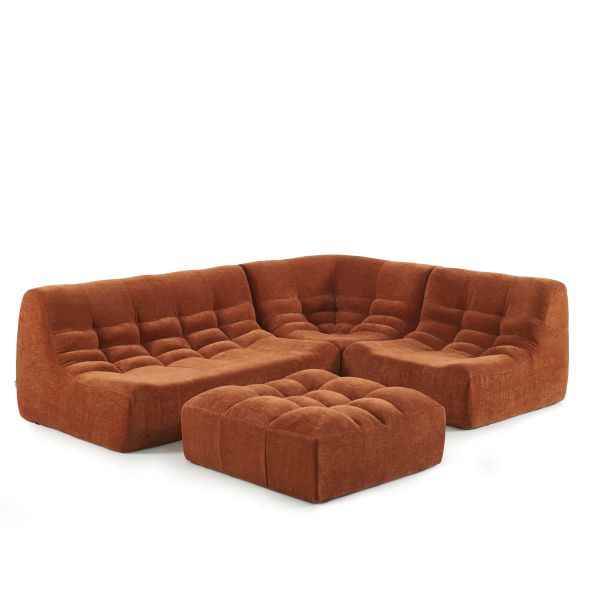 Canapé modulable JANIS 5 places velours terracotta