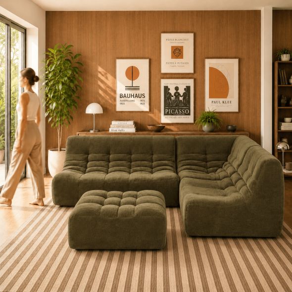 Canapé modulable JANIS 5 places velours vert