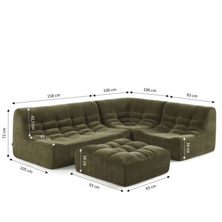 Canapé modulable JANIS 5 places velours vert