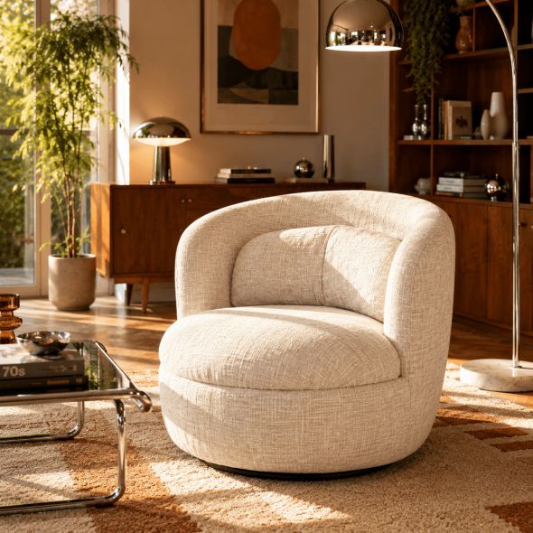 Fauteuil pivotant ANDER tissu beige