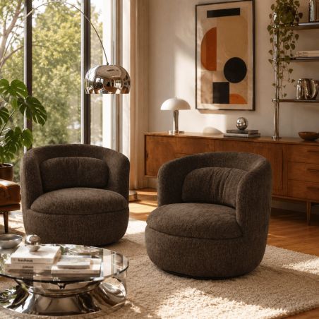 Fauteuil pivotant ANDER tissu marron