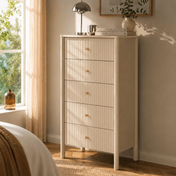 Chiffonnier CLEO laqué 5 tiroirs beige 55cm