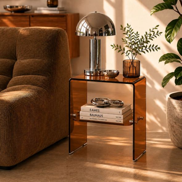Table de chevet GINZA verre trempé ambré h50 cm