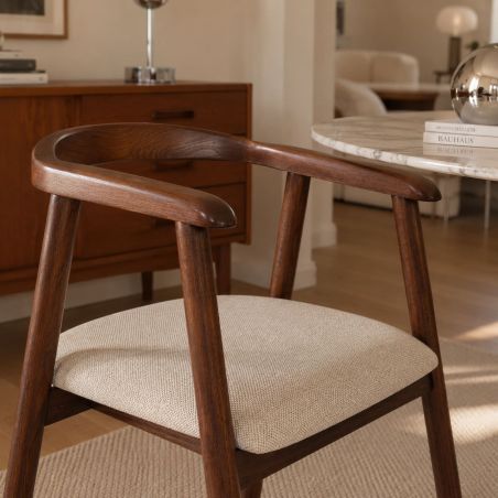Lot de 2 chaises LORENZ chêne massif couleur noyer et tissu beige