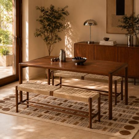 Banc MOTTO chêne massif couleur noyer et corde 120cm