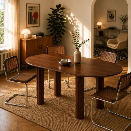 Table de séjour PENELOPE placage chêne couleur noyer 180cm