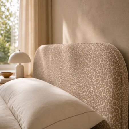 Lit coffre PILKA 160x200 tissu jacquard léopard beige sommier inclus