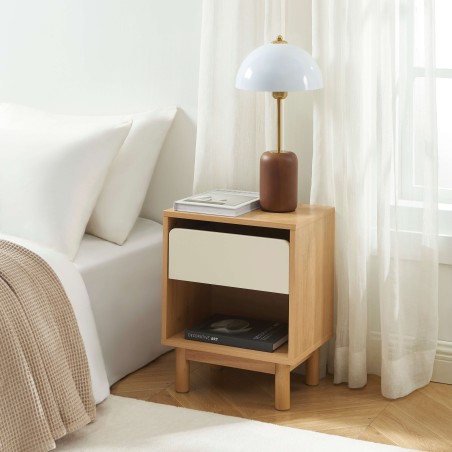 Table de chevet THALIA effet chene tiroir beige